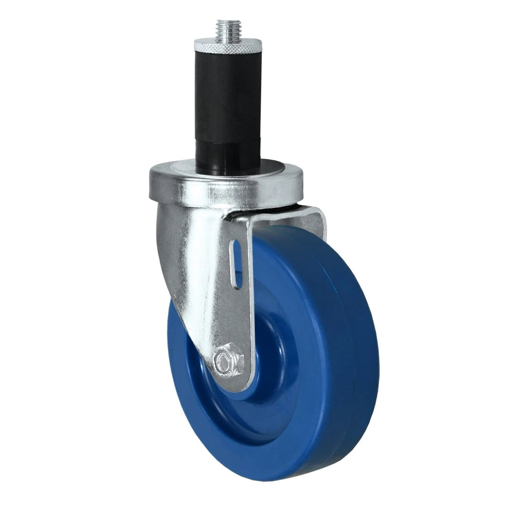 4" X 1-1/4" Swivel Caster | Blue Solid Polyurethane Wheel | 1-1/8" Expanding Stem | 300 Lbs Capacity CasterHQ