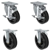 5" X 1.25" Light Duty Phenolic Wheel - 2 Locking Casters 2 Rigid - Set of 4 - 1,400 lbs cap per set of 4 CasterHQ