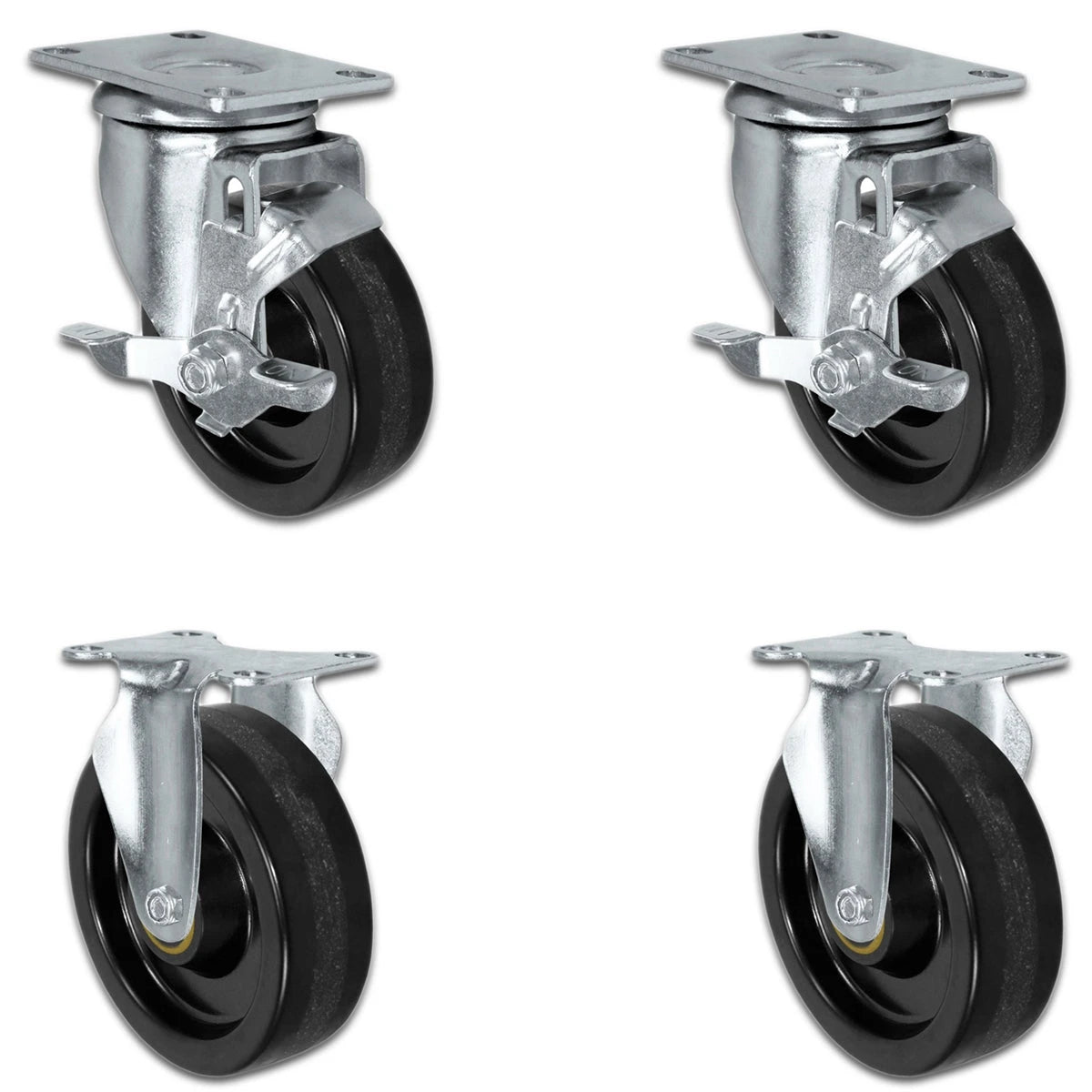4" X 1.25" Light Duty Phenolic Wheel - 2 Locking Casters 2 Rigid - Set of 4 - 1,400 lbs cap per set of 4 CasterHQ