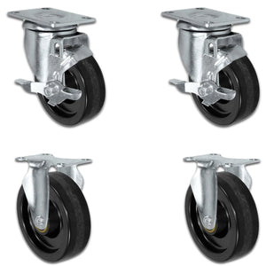 5" x 1.25" Phenolic Swivel & Rigid Caster Set – 1,400 lb