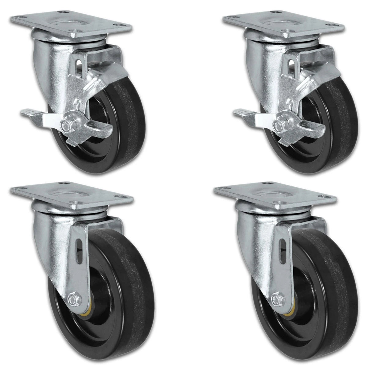 4" X 1.25" Light Duty Phenolic Wheel - 2 Locking & 2 Swivel Casters - Set of 4 - 1,400 lbs cap per set of 4 CasterHQ