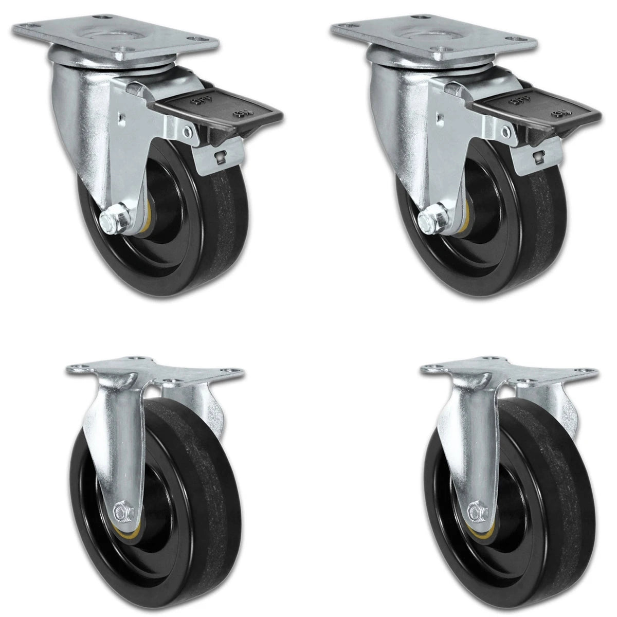 4" X 1.25" Light Duty Phenolic Wheel - 2 Front Locking Casters 2 Rigid - Set of 4 - 1,400 lbs cap per set of 4 CasterHQ