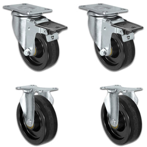 5" X 1.25" Light Duty Phenolic Wheel - 2 Front Locking Casters 2 Rigid - Set of 4 - 1,400 lbs cap per set of 4 CasterHQ