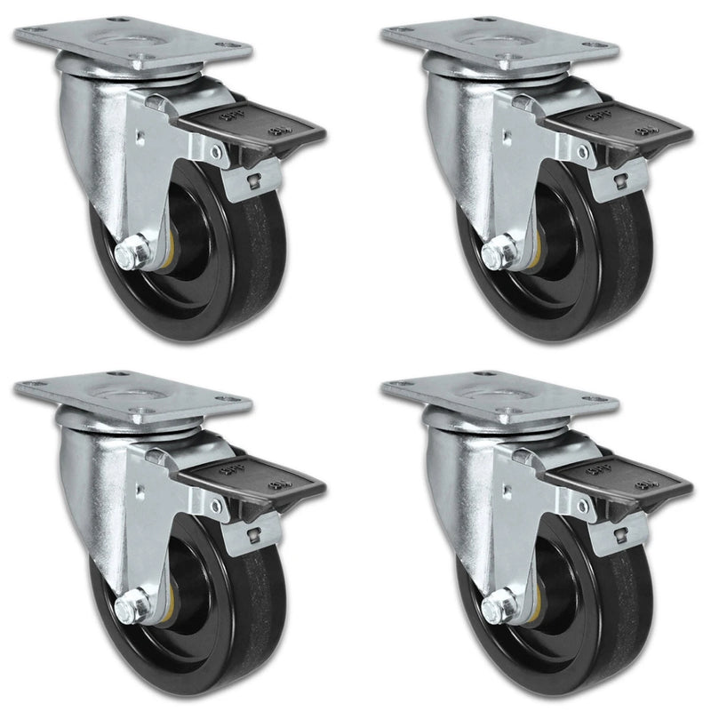 4" X 1.25" Light Duty Phenolic Wheel - 4 Front Locking Swivel Casters - Set of 4 - 1,400 lbs cap per set of 4 CasterHQ