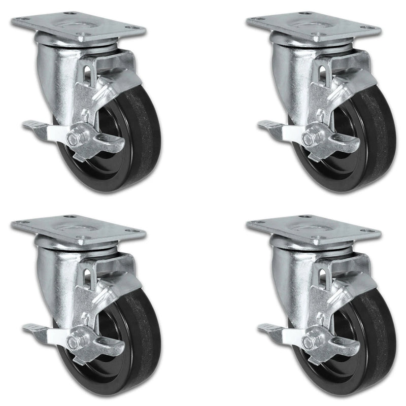 4" X 1.25" Light Duty Phenolic Wheel - 4 Locking Swivel Casters - Set of 4 - 1,400 lbs cap per set of 4 CasterHQ