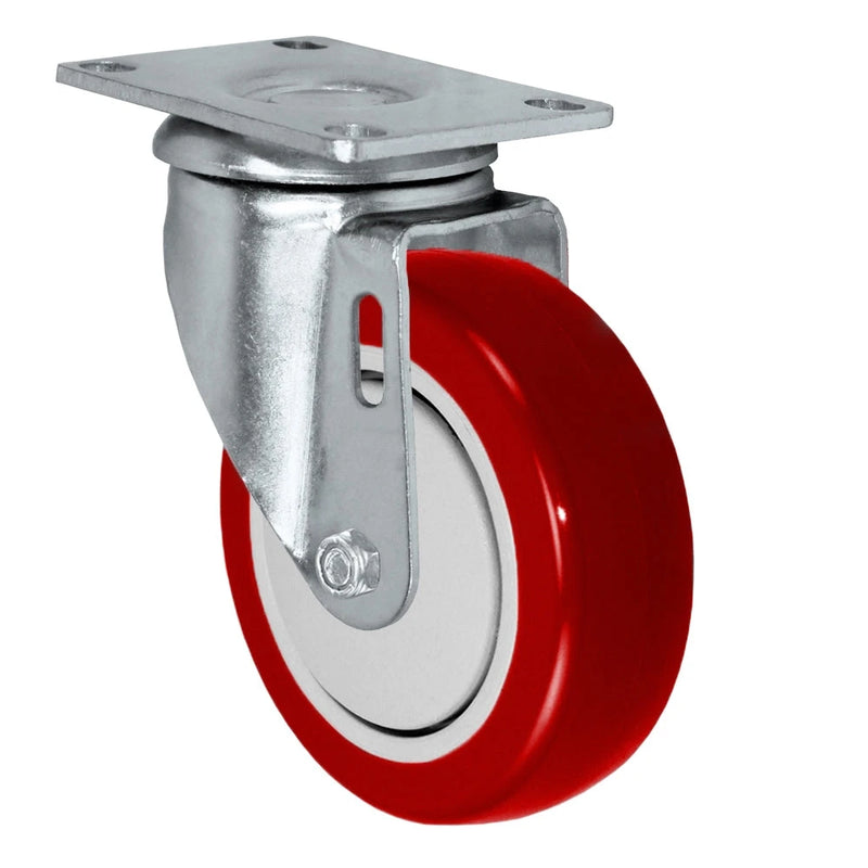 4 Inch x 1.25 Inch Red Polyurethane Swivel Caster - 325 lbs Capacity | Polyolefin Core Wheel CasterHQ