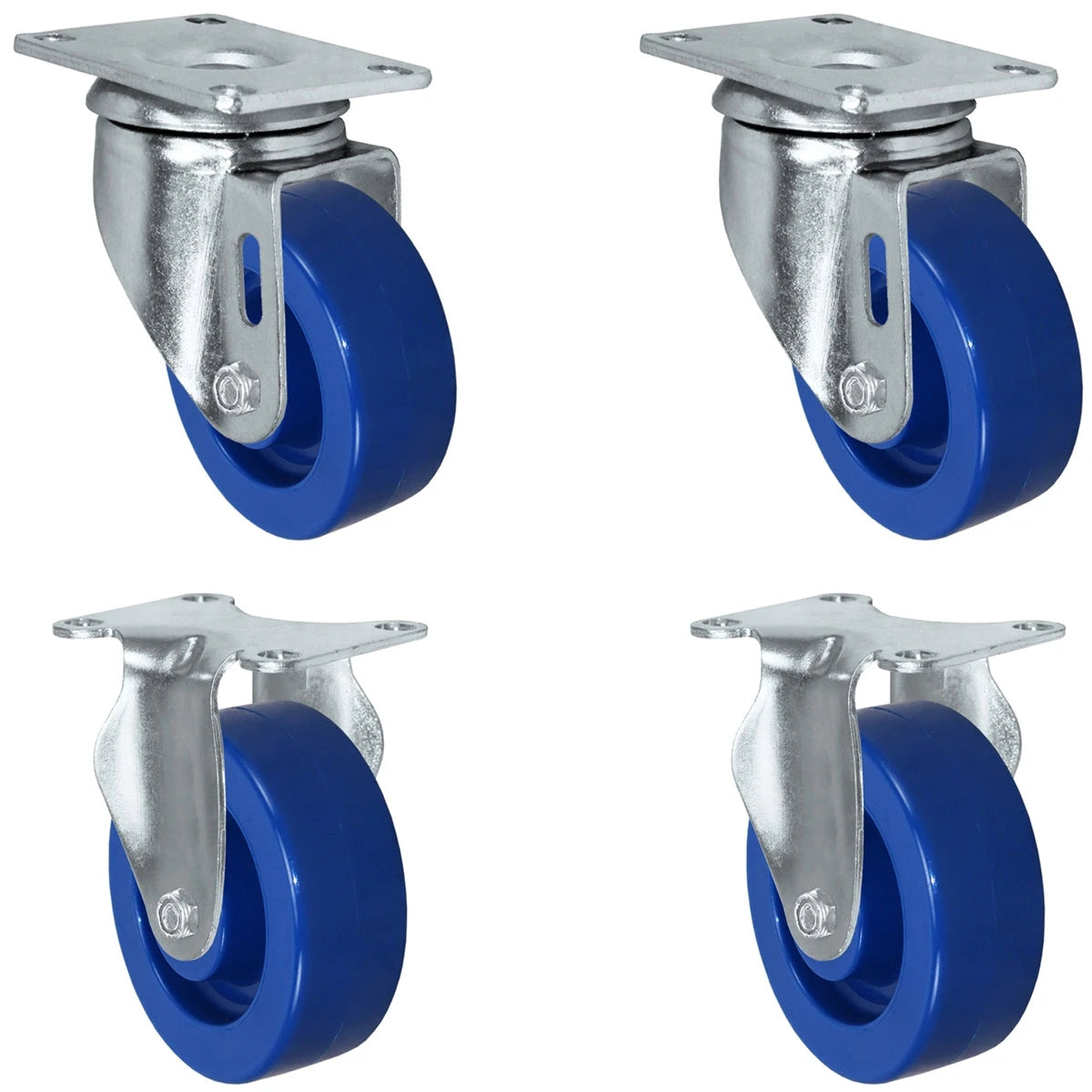 4" Solid Polyurethane Wheel | 2 Swivel 2 Rigid | Caster Set of 4 | Plate Size: 2-3/8" x 3-5/8" | 1,400 lbs Capacity Per Set CasterHQ