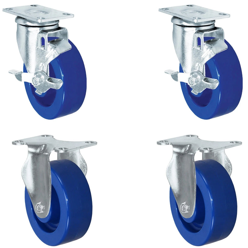 4" Solid Polyurethane Wheel | 2 Locking Swivel 2 Rigid | Caster Set of 4 | Plate Size: 2-3/8" x 3-5/8" | 1,400 lbs Capacity Per Set CasterHQ