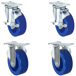 4" Solid Polyurethane Wheel | 2 Locking Swivel 2 Rigid | Caster Set of 4 | Plate Size: 2-3/8" x 3-5/8" | 1,400 lbs Capacity Per Set CasterHQ