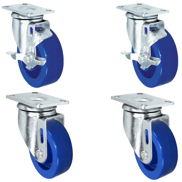 4" Solid Polyurethane Wheel | 2 Locking Swivel and 2 Swivel Casters | Caster Set of 4 | Plate Size: 2-3/8" x 3-5/8" | 1,400 lbs Capacity Per Set CasterHQ