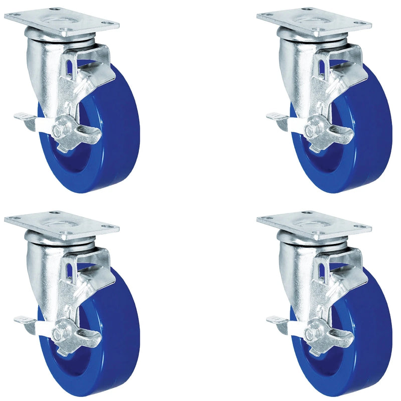 4" Solid Polyurethane Wheel | 4 Locking Swivel Casters | Caster Set of 4 | Plate Size: 2-3/8" x 3-5/8" | 1,400 lbs Capacity Per Set CasterHQ