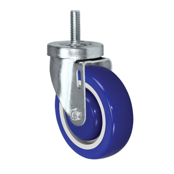 4" Threaded Stem Caster - Swivel Caster with Blue Polyurethane on Polyolefin Core Wheel - 300 lbs Per Caster - 1/2" x 1-1/2" Long Threaded Stem Caster CasterHQ