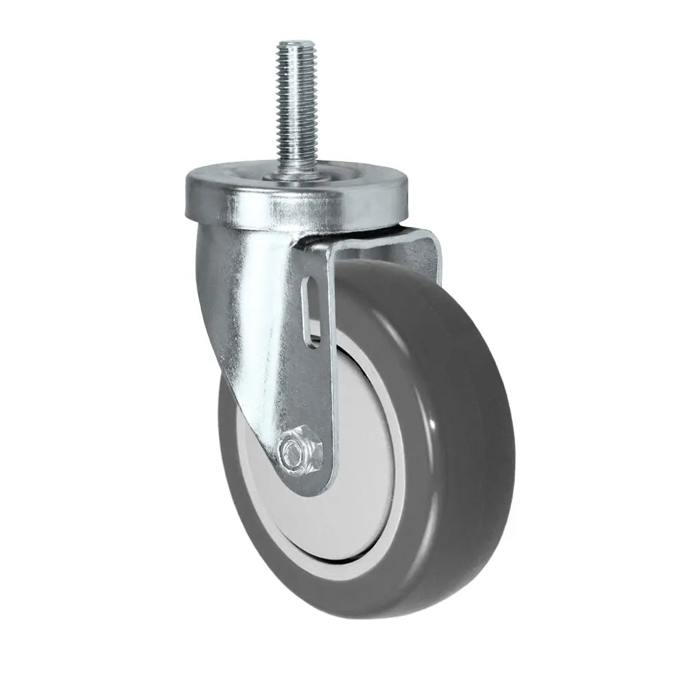 4" Threaded Stem Caster - Swivel Caster with Gray Polyurethane on Polyolefin Core Wheel - 300 lbs Per Caster - 1/2" x 1-1/2" Long Threaded Stem Caster -  | CasterHQ