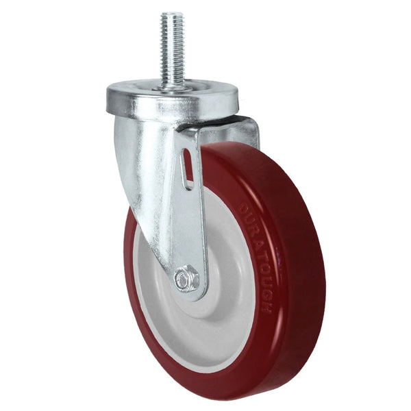 4" Threaded Stem Caster | Swivel Caster with 1/2" Threaded Stem | Maroon Polyurethane Wheel - 325 lbs Per Caster CasterHQ