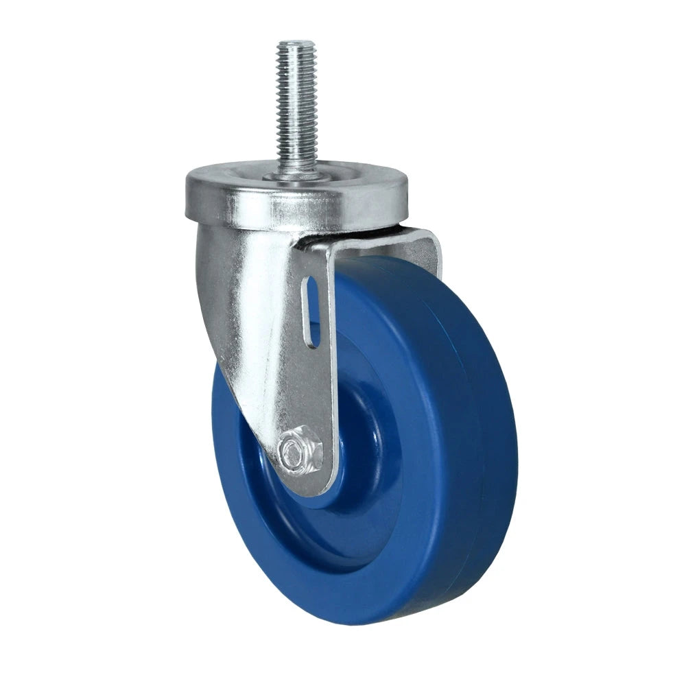 4" Threaded Stem Caster - Swivel Caster with Blue Solid Polyurethane Wheel - 350 lbs Per Caster - 1/2" x 1-1/2" Long Threaded Stem Caster CasterHQ