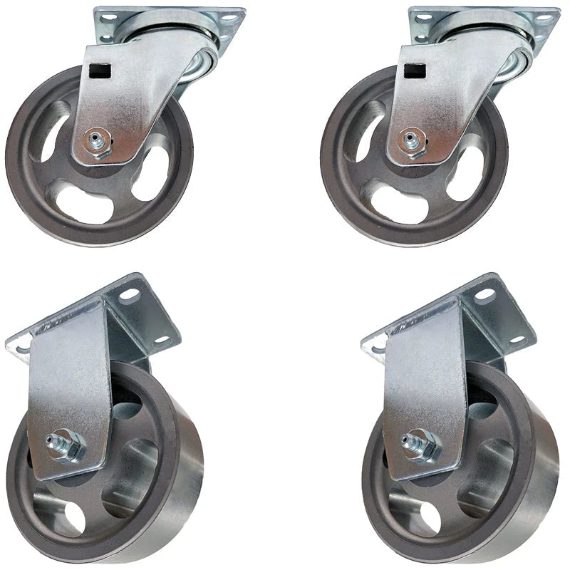 4" X 1-1/2" Vintage Industrial Steel Wheel Swivel & Rigid Caster Set - 1,800 lb capacity per set of 4 madeusa