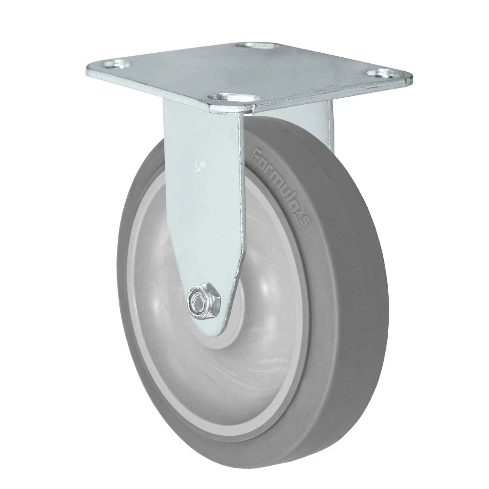 5" x 1-1/4" Rigid Caster | Thermo Plastic Rubber Wheel | 315 lbs Capacity | Plate Size: 3-1/8" x 4-1/8" CasterHQ