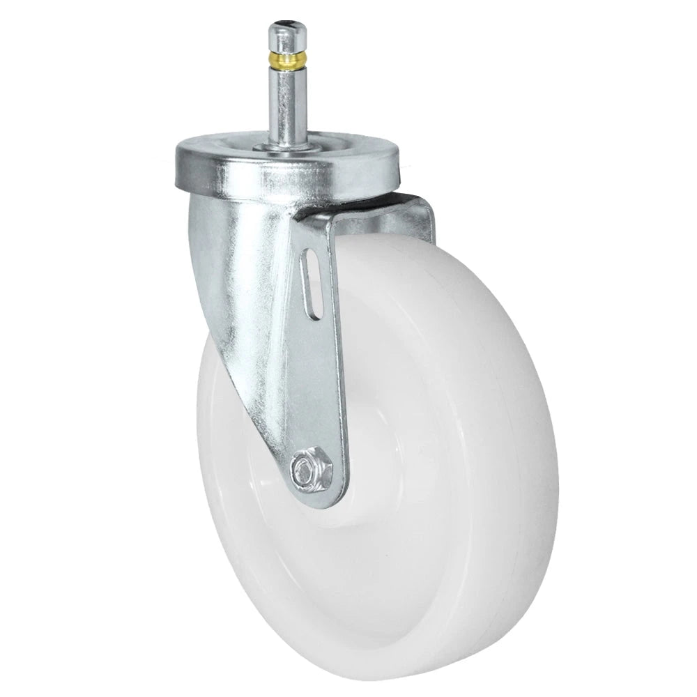 5" X 1-1/4" White Nylon Wheel - Swivel Caster - 7/16" x 1-3/8"  Grip Ring Stem Caster -  350 LBS Load Capacity CasterHQ