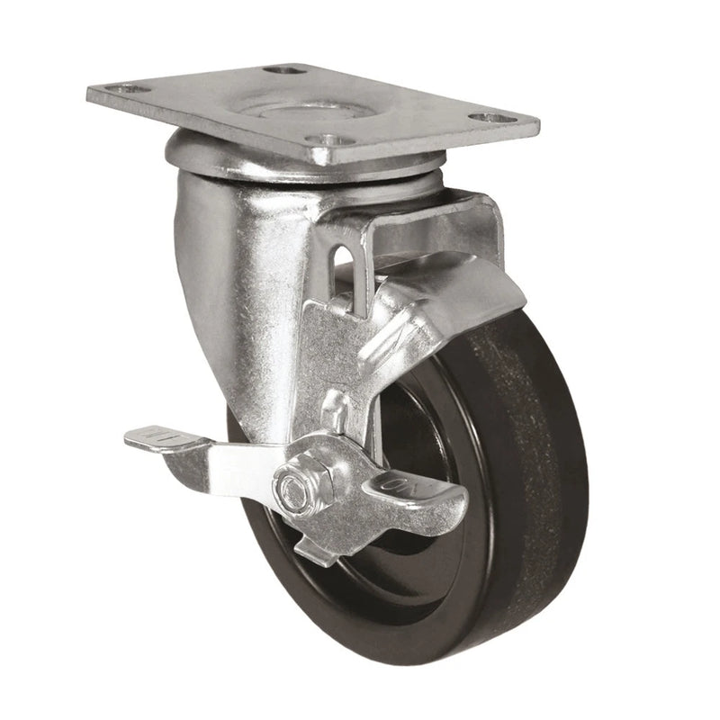 5" X 1.25" Light Duty Phenolic Wheel - Swivel Caster with Top Locking Brake - 350 lb cap. CasterHQ
