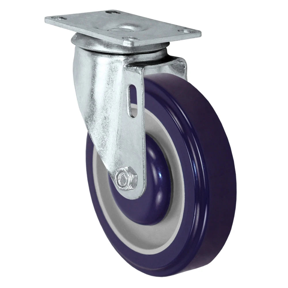 5 Inch x 1.25 Inch Purple Polyurethane Swivel Caster - Polyolefin Core Wheel | Heavy Duty CasterHQ