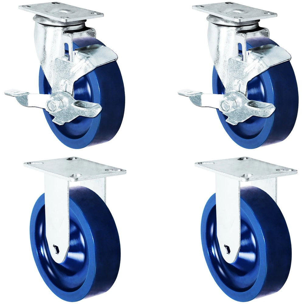 5" Solid Polyurethane Wheel | 2 Locking Swivel 2 Rigid | Caster Set of 4 | Plate Size: 2-3/8" x 3-5/8" | 1,400 lbs Capacity Per Set CasterHQ