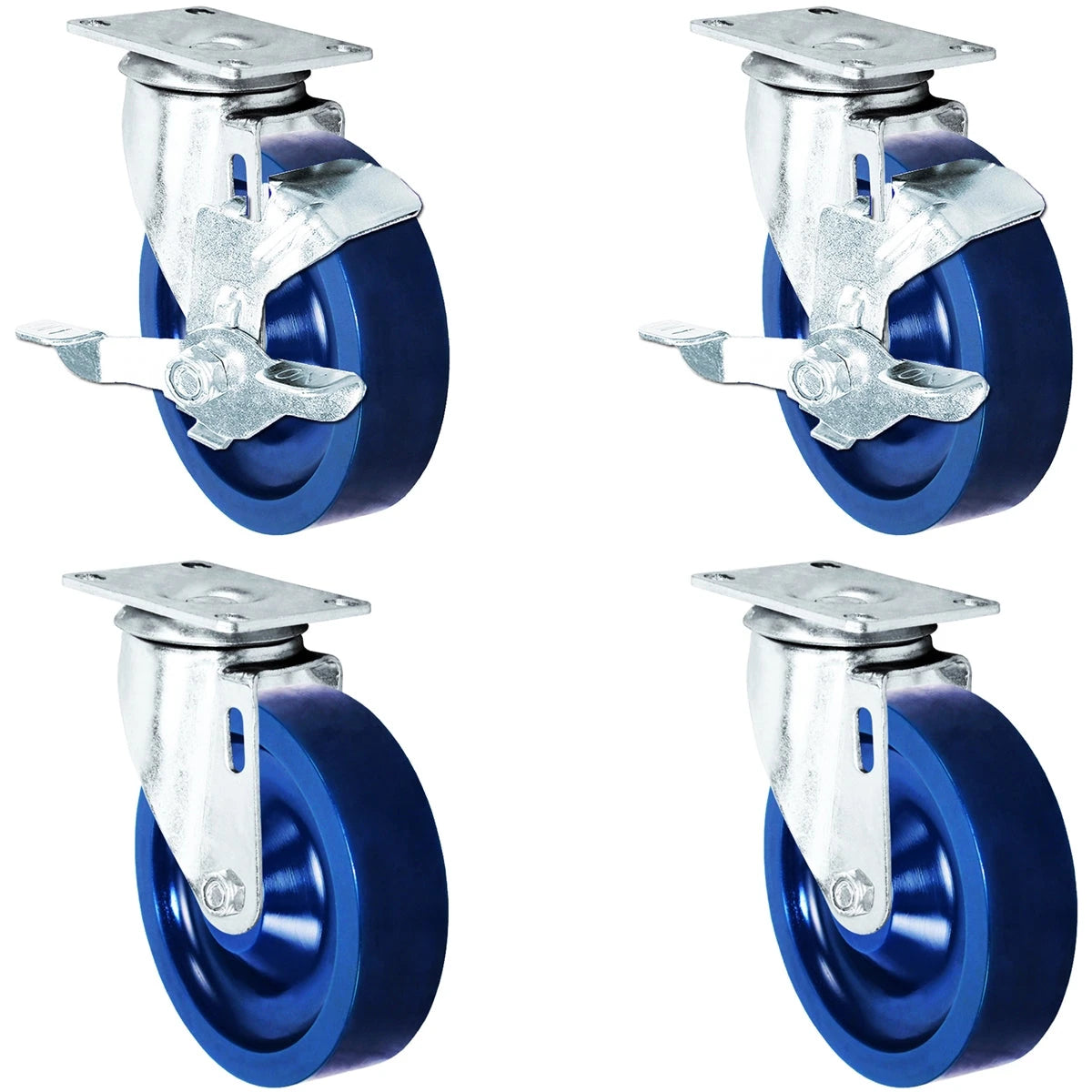 5" Solid Polyurethane Wheel | 2 Locking Swivel 2 Swivel | Caster Set of 4 | Plate Size: 2-3/8" x 3-5/8" | 1,400 lbs Capacity Per Set CasterHQ
