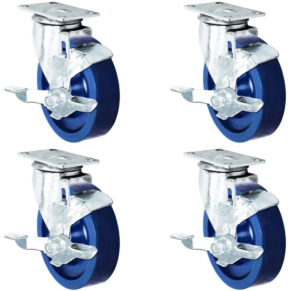 5" Solid Polyurethane Wheel | 4 Locking Swivels | Caster Set of 4 | Plate Size: 2-3/8" x 3-5/8" | 1,400 lbs Capacity Per Set CasterHQ