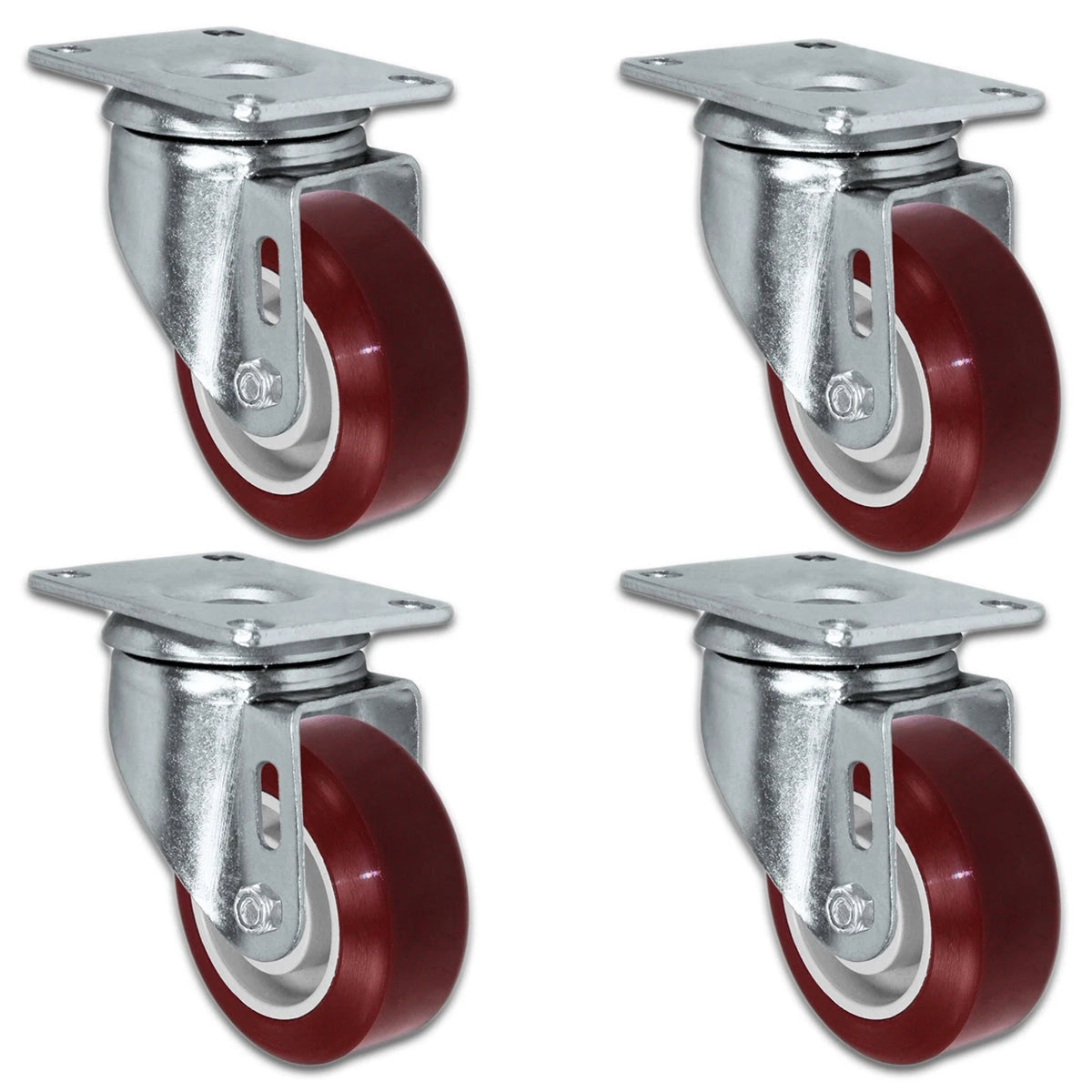 3" X 1.25" Maroon Polyurethane on Polyolefin Caster Set of 4 - Duratough All Swivel Casters - 1,100 lbs Capacity Per Set CasterHQ