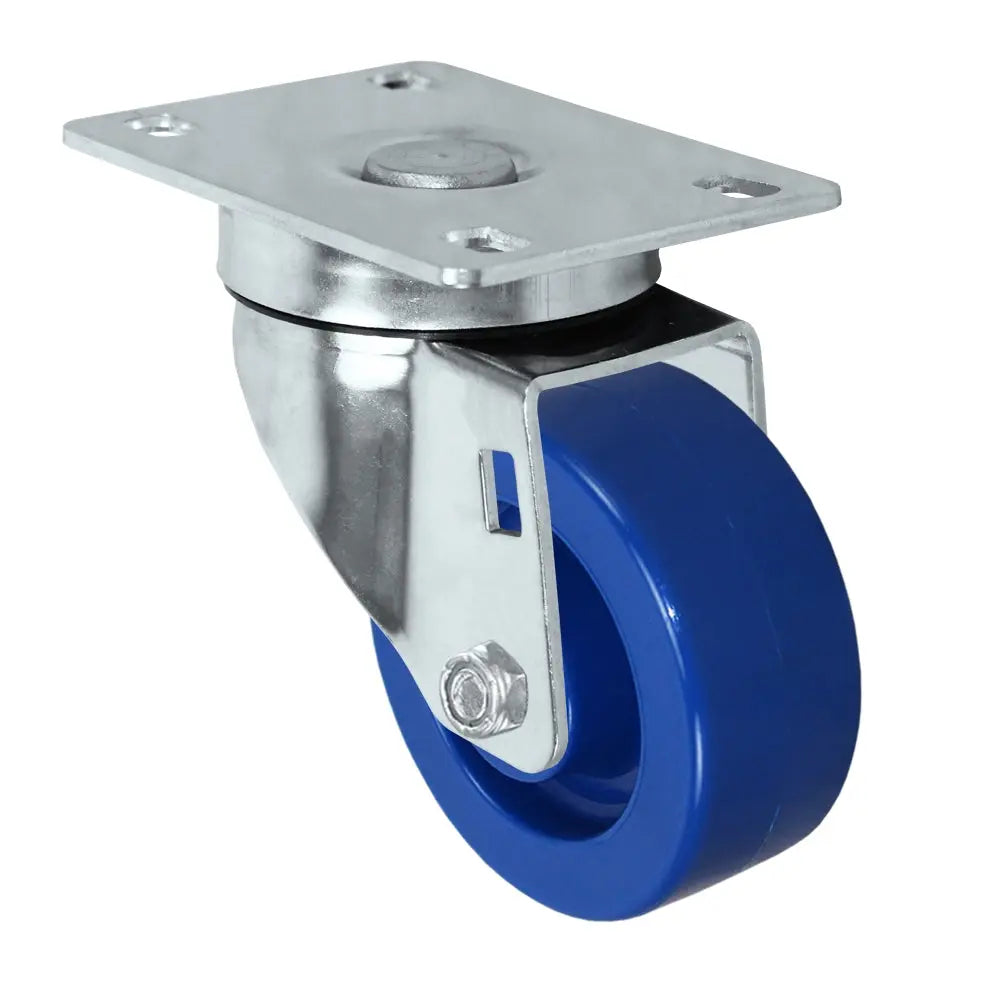 3" X 1.25" Light Duty Blue Solid Polyurethane Wheel - Stainless Swivel Caster 300 lbs Capacity -  | CasterHQ