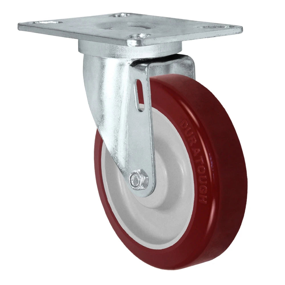 5" X 1.25" Light Duty Maroon on Gray Polyurethane Wheel - Stainless Swivel Caster 350 LBS CAP CasterHQ