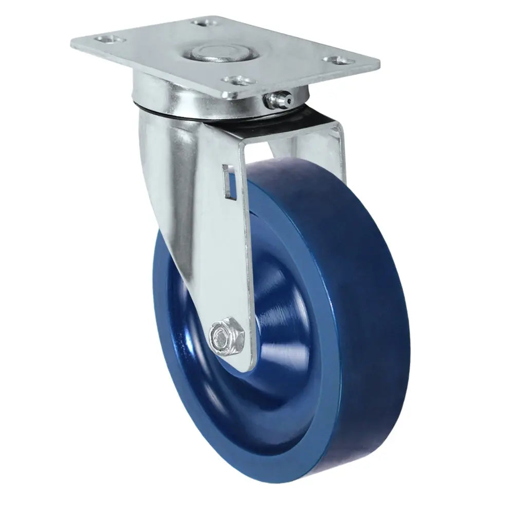5" X 1.25" Light Duty Blue Solid Polyurethane Wheel - Stainless Swivel Caster 350 lbs Capacity -  | CasterHQ