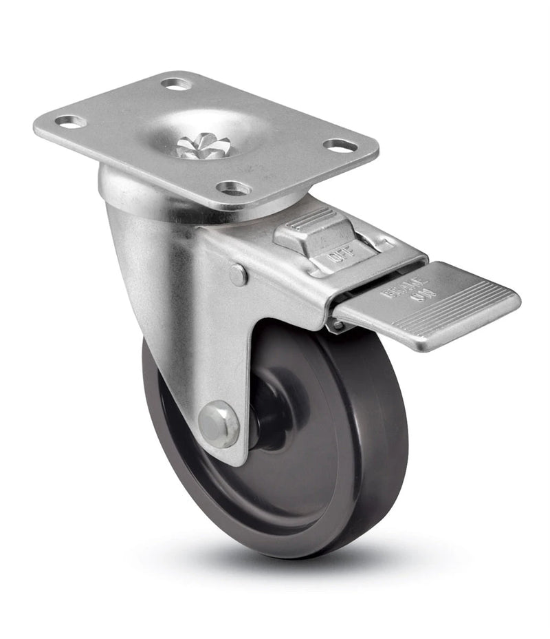 3" x 1-1/4" Total Locking Plate Caster | Polyolefin  Wheel | 2-3/8" x 3-5/8" Top Plate | 275 lbs Capacity CasterHQ