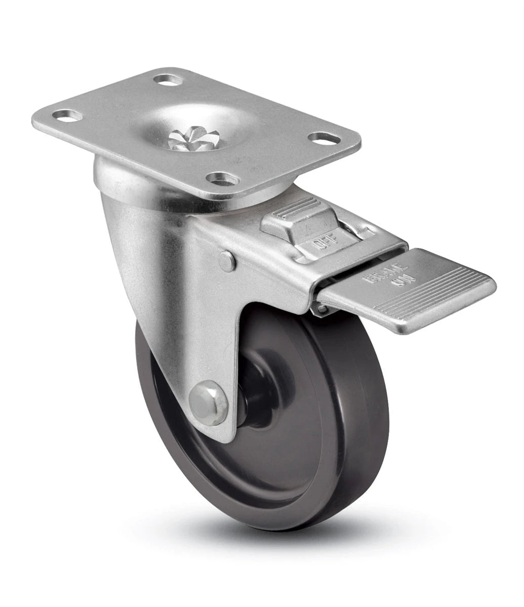 5" x 1-1/4" Total Locking Plate Caster | Polyolefin  Wheel | 2-3/8" x 3-5/8" Top Plate | 325 lbs Capacity CasterHQ