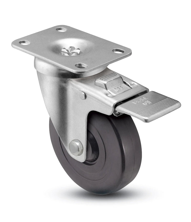 3" x 1-1/4" Total Locking Plate Caster | Hard Rubber Wheel | 2-3/8" x 3-5/8" Top Plate | 275 lbs Capacity CasterHQ