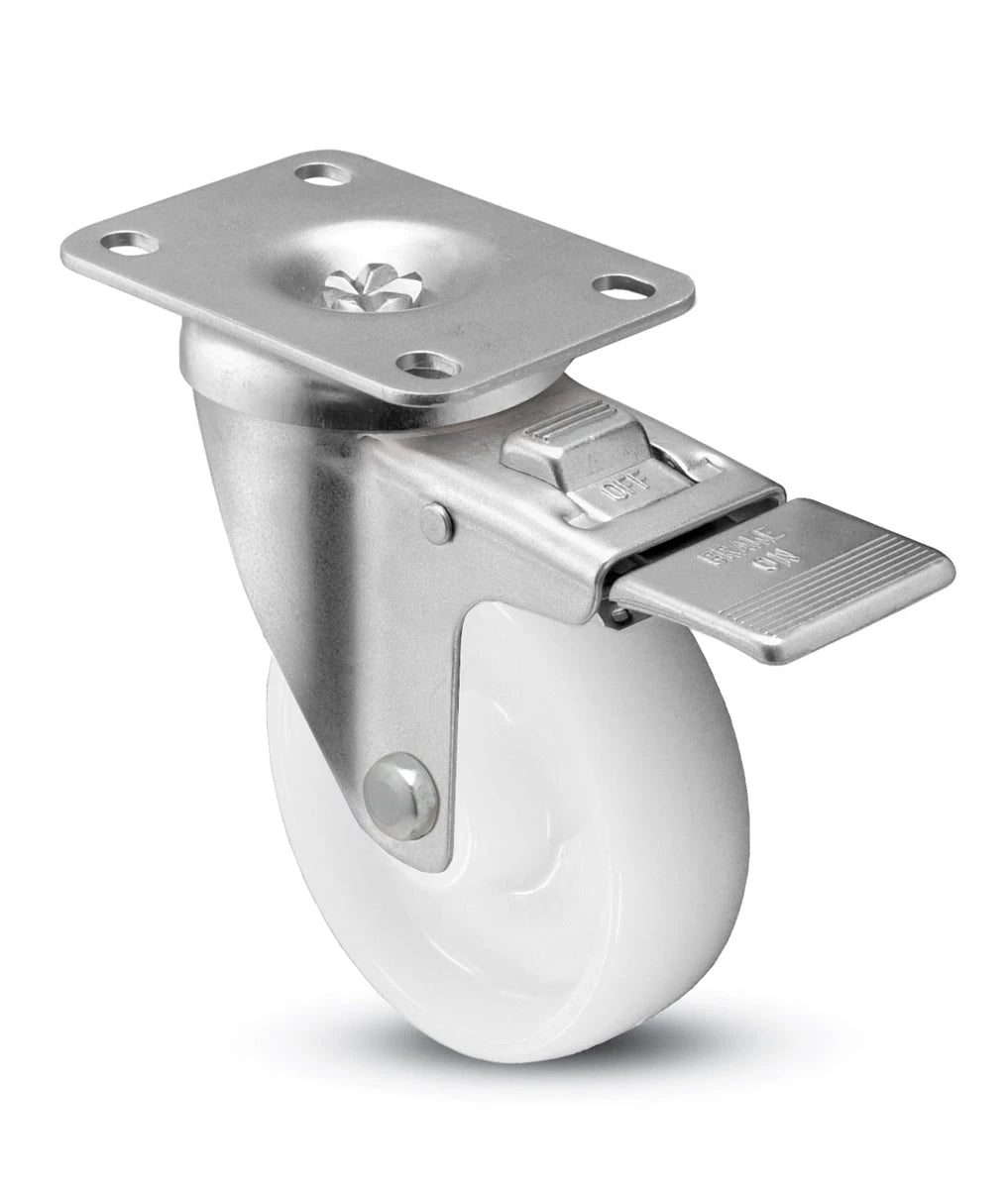 5" x 1-1/4" Total Locking Plate Caster | White Nylon Wheel | 2-3/8" x 3-5/8" Top Plate | 350 lbs Capacity CasterHQ