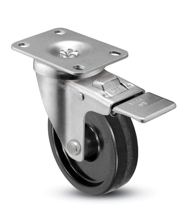 3" x 1-1/4" Total Locking Plate Caster | Phenolic Wheel | 2-3/8" x 3-5/8" Top Plate | 350 lbs Capacity CasterHQ