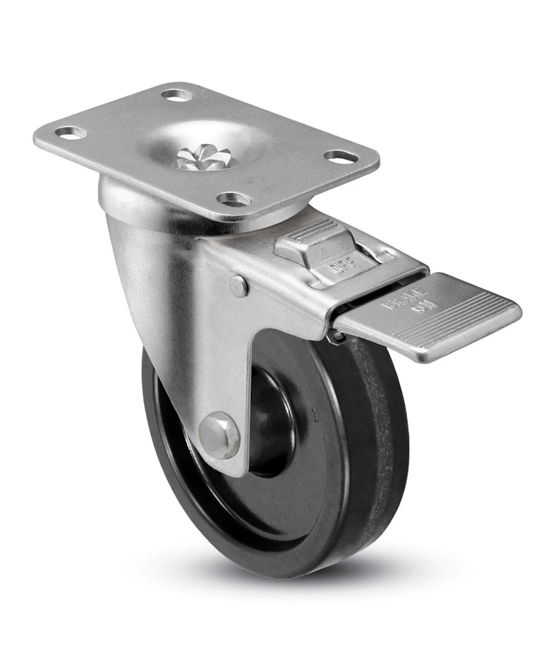 3" x 1-1/4" Total Locking Plate Caster | Phenolic Wheel | 2-3/8" x 3-5/8" Top Plate | 350 lbs Capacity CasterHQ