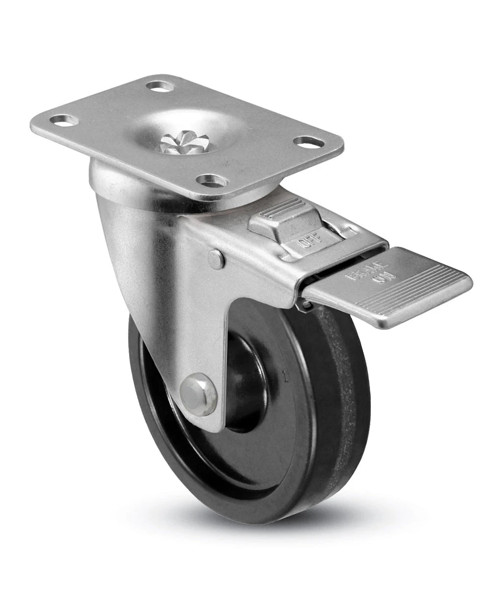 4" x 1-1/4" Total Locking Plate Caster | Phenolic Wheel | 2-3/8" x 3-5/8" Top Plate | 350 lbs Capacity CasterHQ