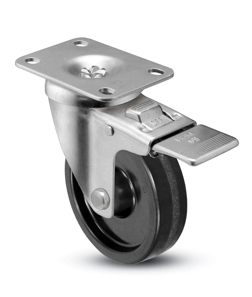 5" x 1-1/4" Total Locking Plate Caster | Phenolic Wheel | 2-3/8" x 3-5/8" Top Plate | 350 lbs Capacity CasterHQ
