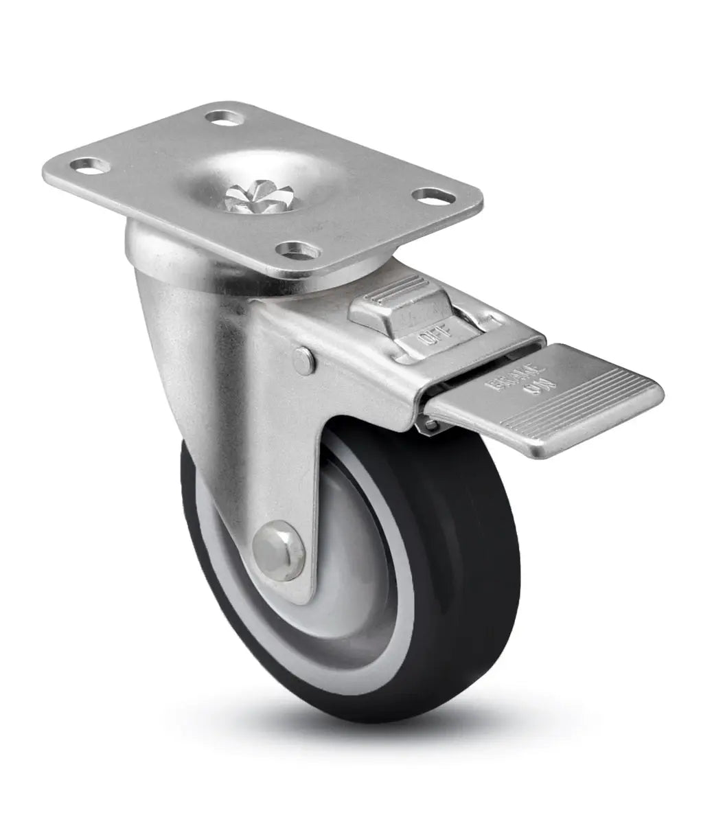 4" x 1-1/4" Total Locking Plate Caster | Black Polyurethane Wheel | 2-3/8" x 3-5/8" Top Plate | 300 lbs Capacity -  | CasterHQ