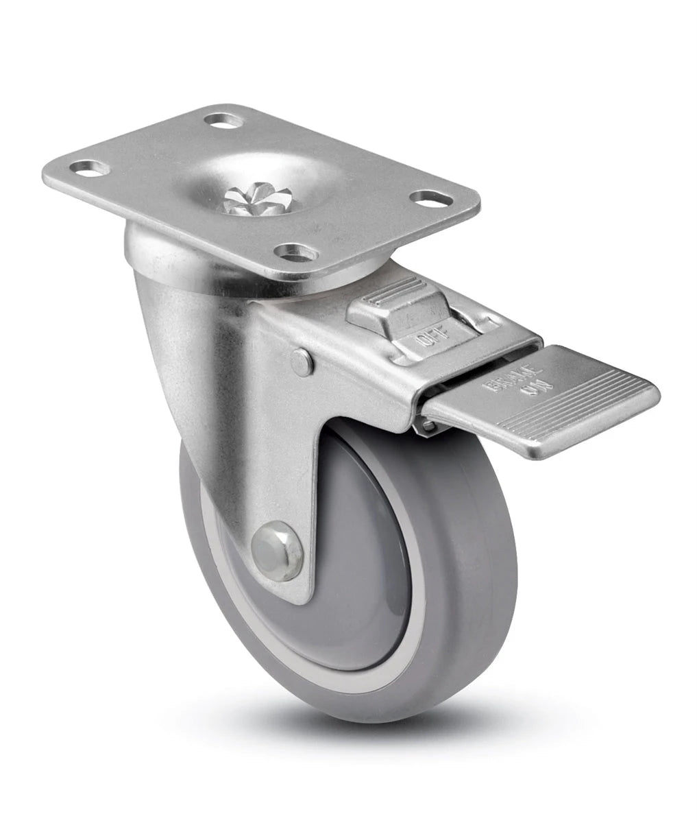 3" x 1-1/4" Total Locking Plate Caster | Gray Polyurethane Wheel | 2-3/8" x 3-5/8" Top Plate | 300 lbs Capacity CasterHQ
