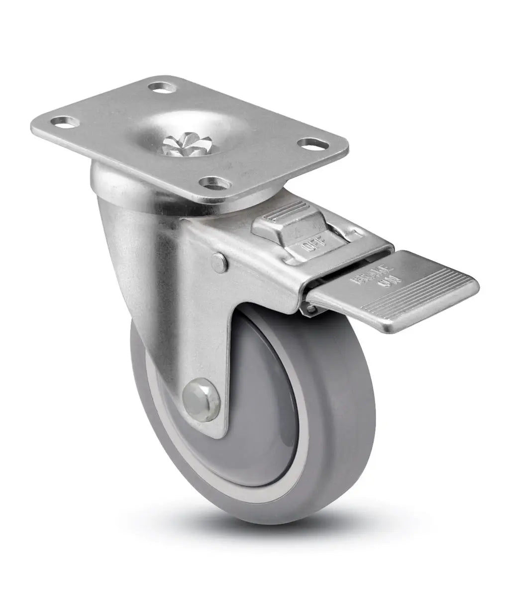 5" x 1-1/4" Total Locking Plate Caster | Gray Polyurethane Wheel | 2-3/8" x 3-5/8" Top Plate | 325 lbs Capacity -  | CasterHQ
