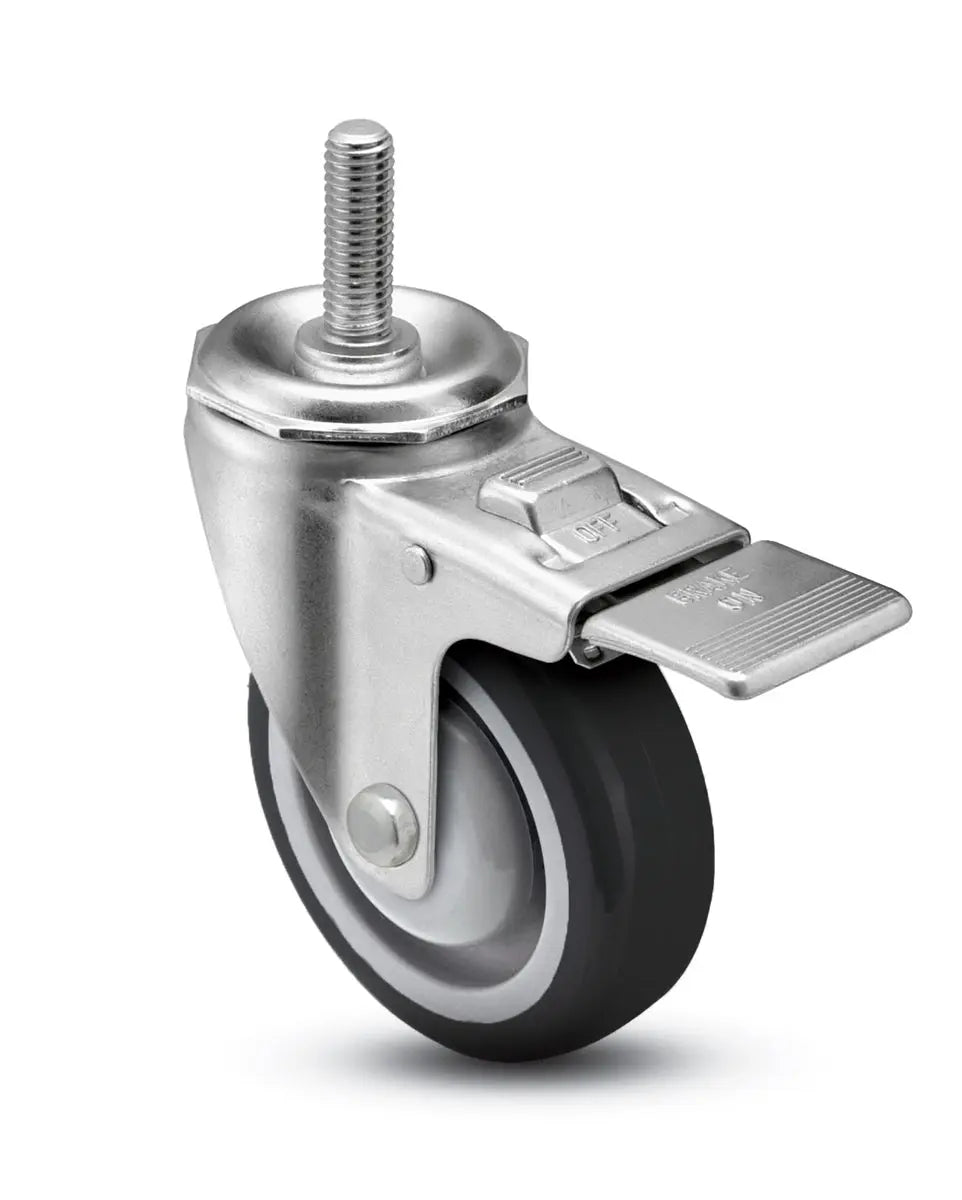 3" X 1.25" Black Polyurethane on Polyolefin Wheel - Total Locking Swivel Caster - 300 lbs Cap -  | CasterHQ