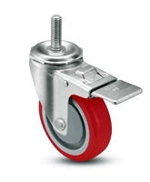 3-1/2" X 1.25" Red Polyurethane on Polyolefin Wheel - Total Locking Swivel Caster - 300 lbs Cap CasterHQ