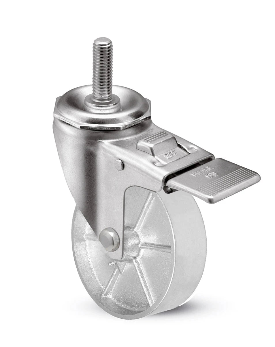 4" X 1.25" GRAY IRON SEMI STEEL WHEEL - Total Locking Swivel Caster - 350 lbs Cap CasterHQ
