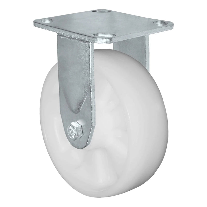 MEDIUM DUTY 4"X 2" WHITE NYLON WHEEL - RIGID CASTER 800lbs Capacity CasterHQ