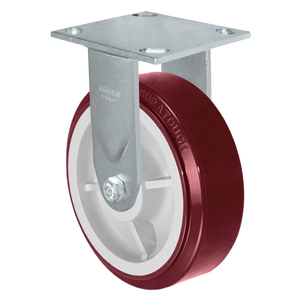 4" X 2" Rigid Caster - 700 lbs Per Caster | Maroon on Gray Polyurethane Tread on a Polyolefin Core Wheel CasterHQ