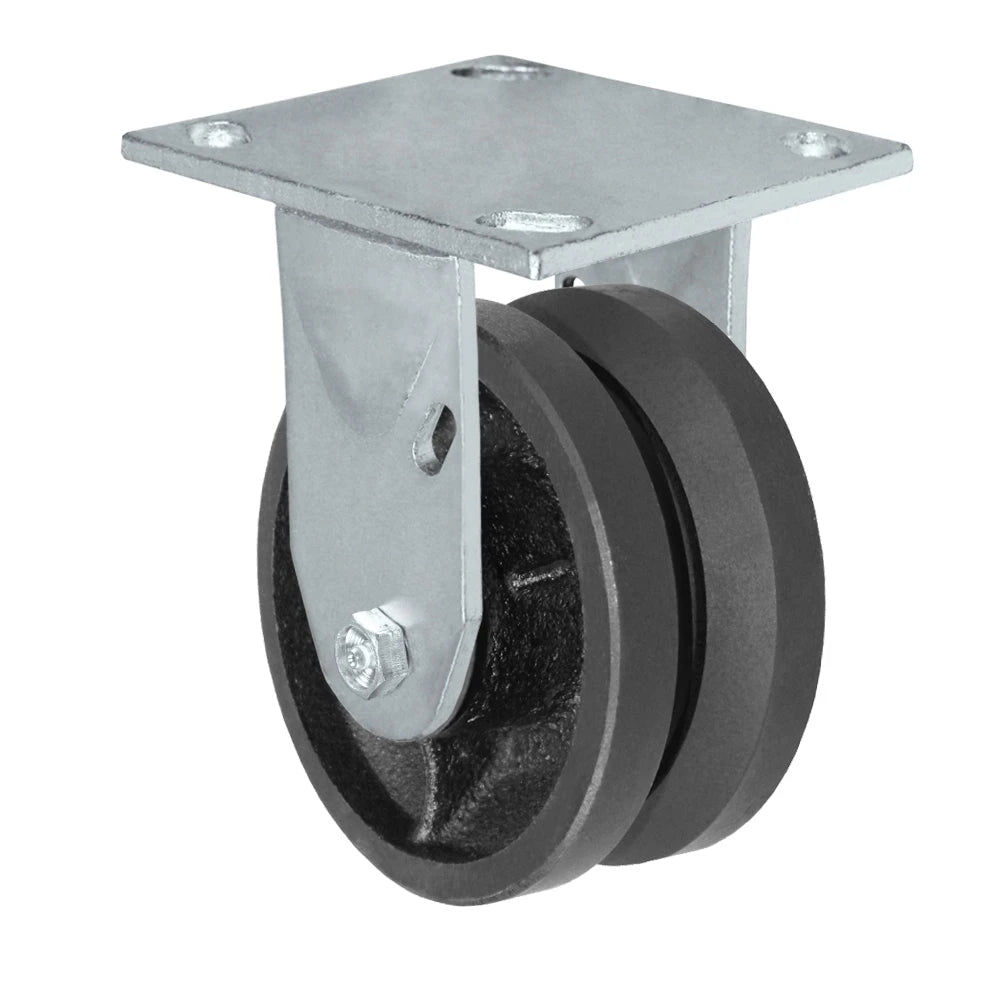 4" x 2" V-Groove Wheel | Rigid Caster | Plate Size: 4-1/2" x 6-1/4" | Weight Capacity: 700 lbs each CasterHQ