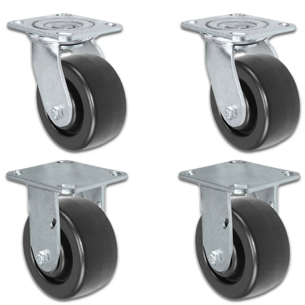 MEDIUM DUTY 4"X 2" POLYOLEFIN WHEEL - 2 Swivel & 2 Rigid CASTER SET OF 4 2,000 lbs Capacity Per Set CasterHQ