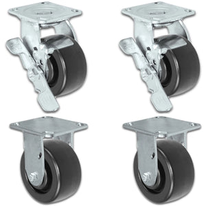 4" x 2" Polyolefin Swivel & Rigid Caster Set – 2,000 lb